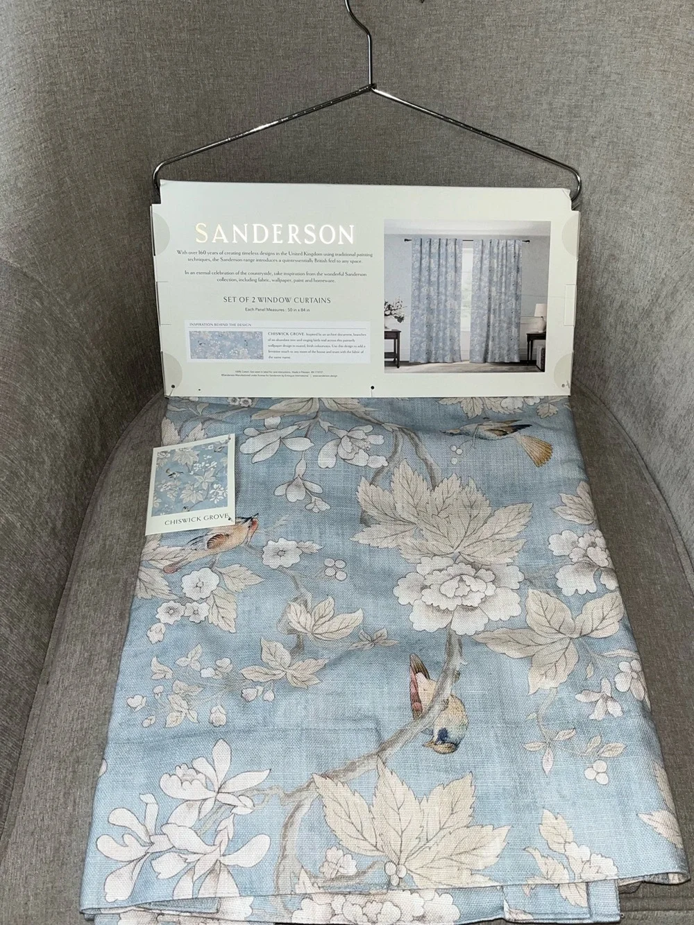 NWT Sanderson Chiswick Grove Floral Bird design Drapes 2 Panels Size 50